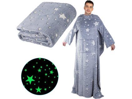 Fleecová deka s rukávy hvězdy svítící šedá